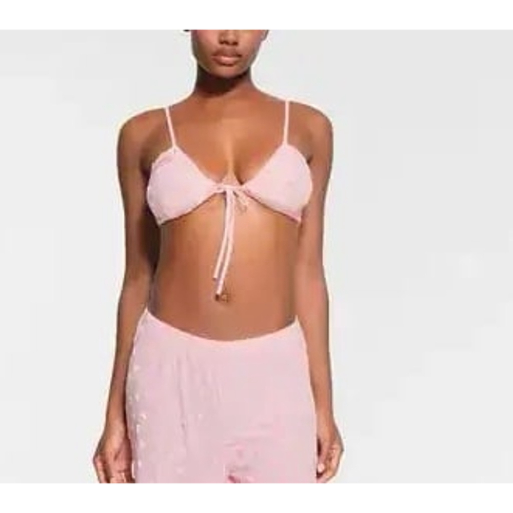 NWT SKIMS Sheer Velvet Tie Front Bralette - Baby Pink